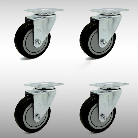 Service Caster 4 Inch SS Black Polyurethane Wheel Swivel Top Plate Caster Set SCC-SS20S414-PPUB-BLK-4